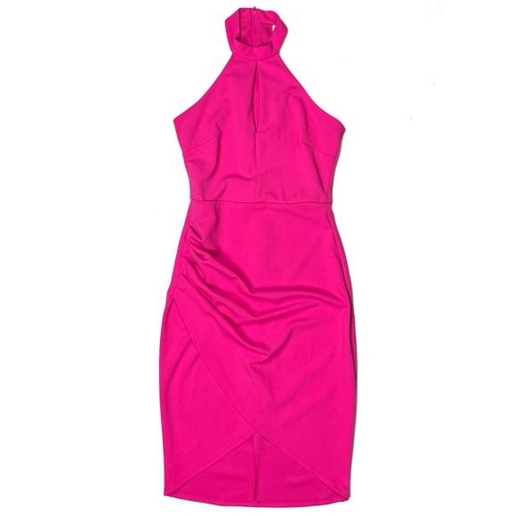 NWT Bisou Bisou Hot Pink Halter Rouched Dress - Picture 4 of 8